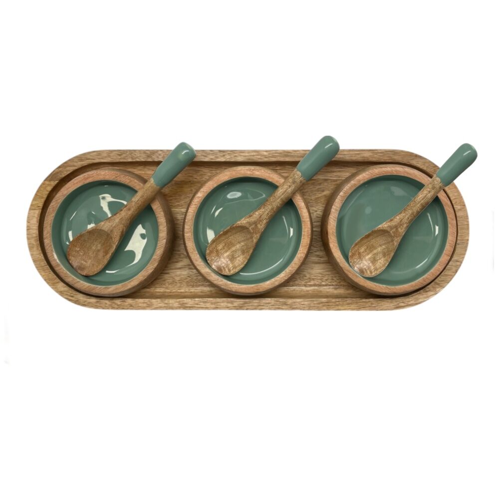 J.Elliot Home 35.5x13x5cm Green & Natural Corinne Serving Tray w/ Bowls Spoons