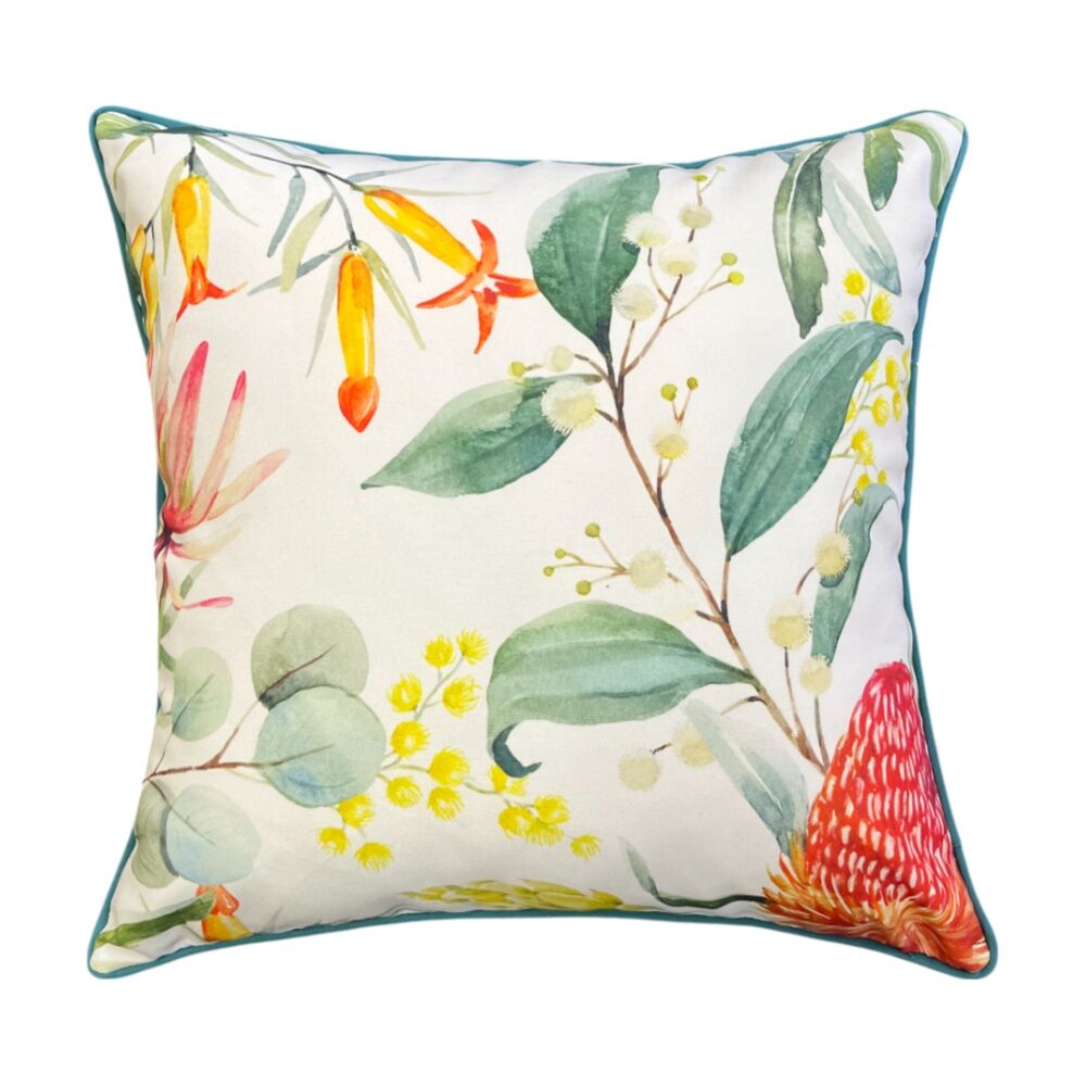 J.Elliot Home 50x50x12cm Green & Orange Banksia Outdoor Cushion Pillow Decor