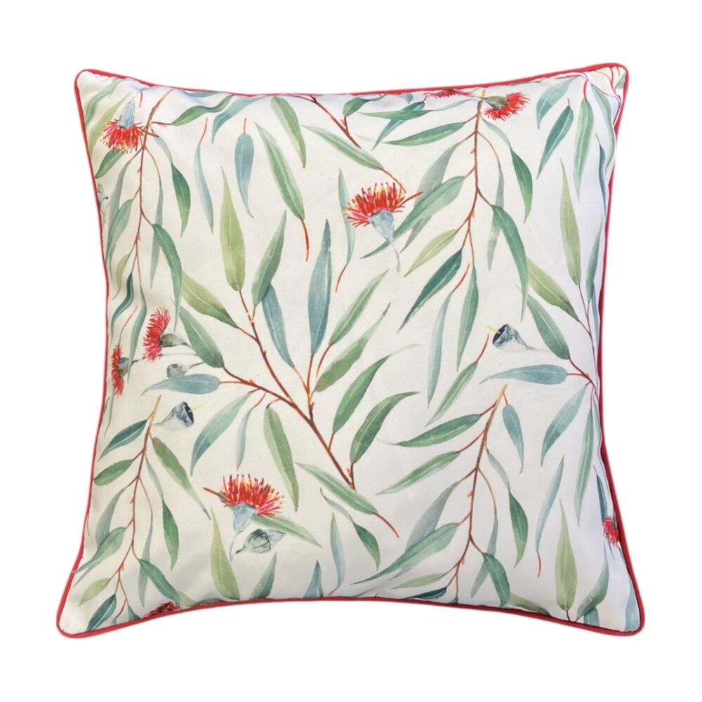 J.Elliot Home 50x50x12cm Green & Red Wattle Outdoor Cushion Pillow Decor