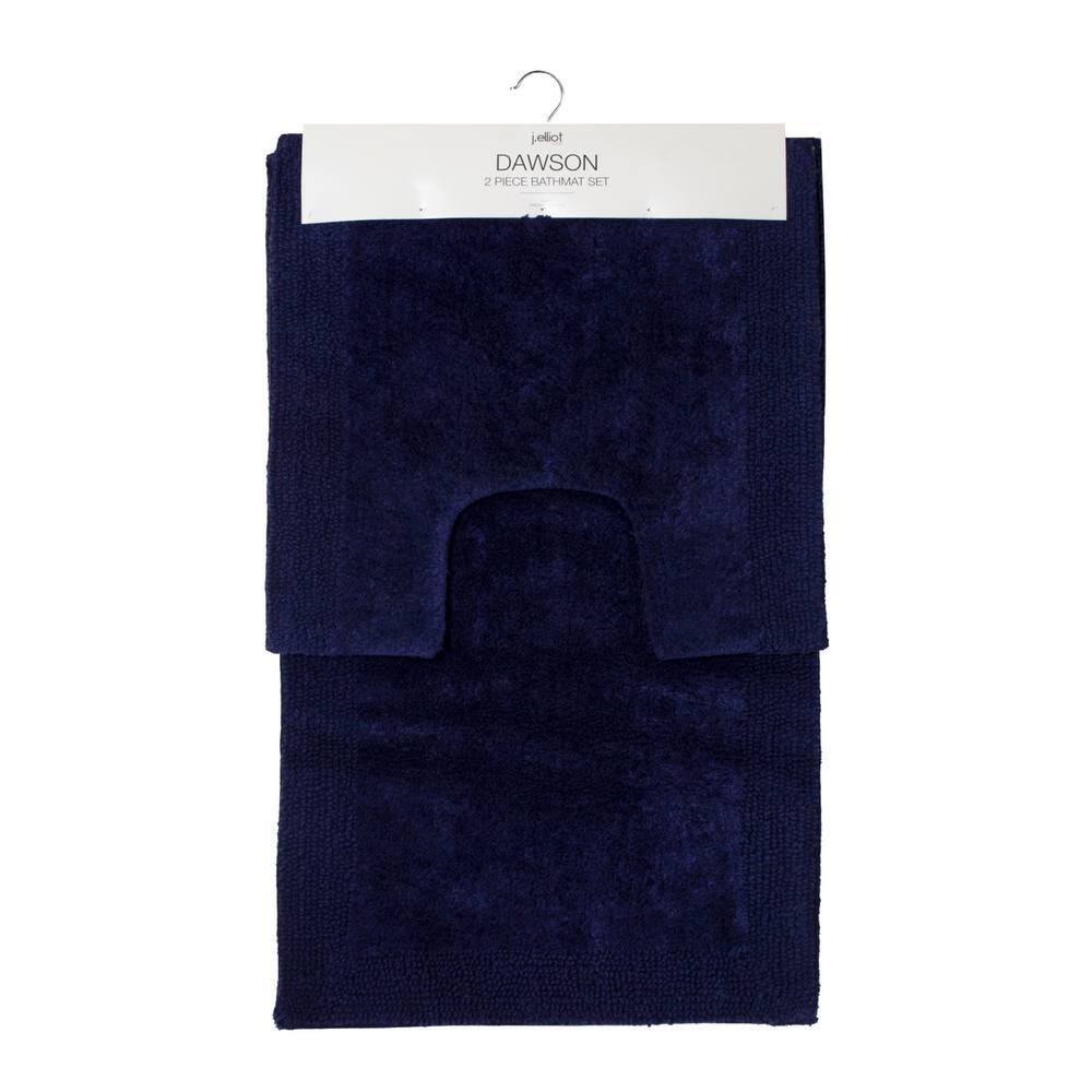 J. Elliot Dawson Cotton Bathmat Home Bathroom/Toilet/Bath Shower Set Navy (2 Pieces)