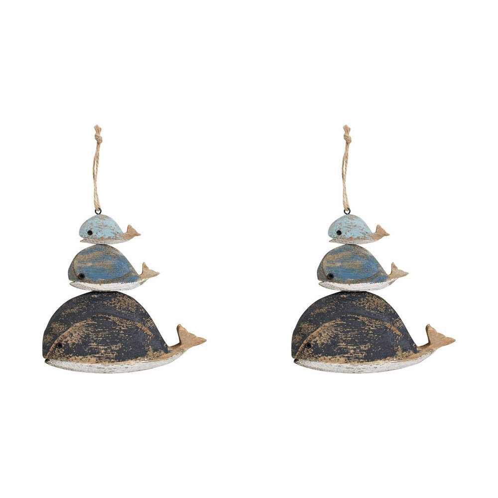 LVD Whale Stacker Hanger Wooden Hanging Ornament Home/Room Decor 15x16cm (2 Pack)
