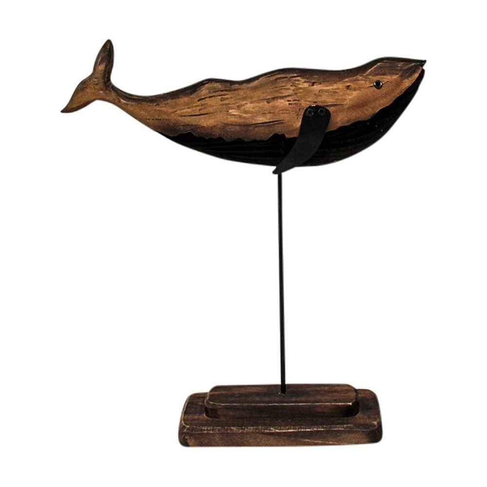 LVD Timber Wood 31cm Whale w/ Stand Home Decorative Statue Figurine Large Brown