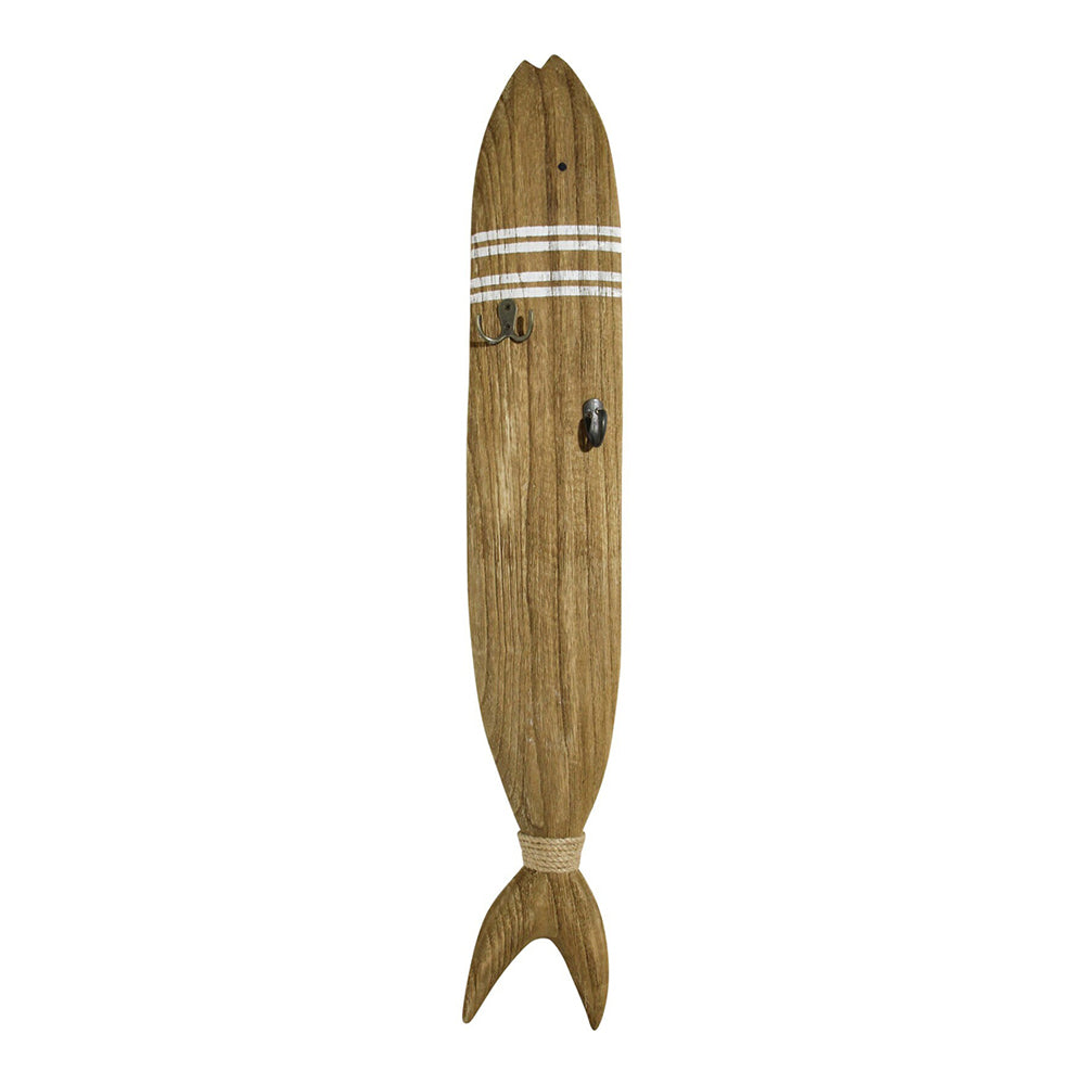 LVD Timber 90cm Boat House Fish Wall Hanging Metal Hook Storage Home Decor Natural