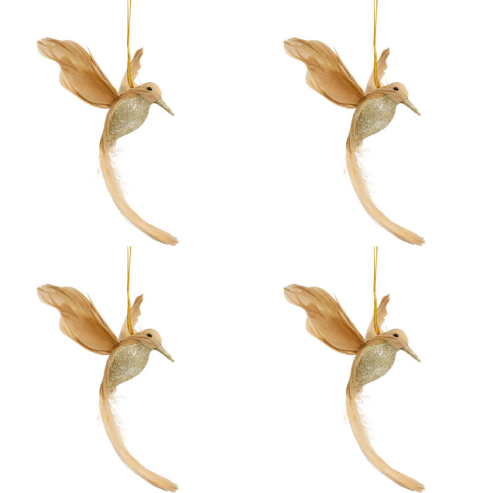 LVD Wall Hanging Bird Ornament Decor Small 11x18cm - Champagne (4 Pack)