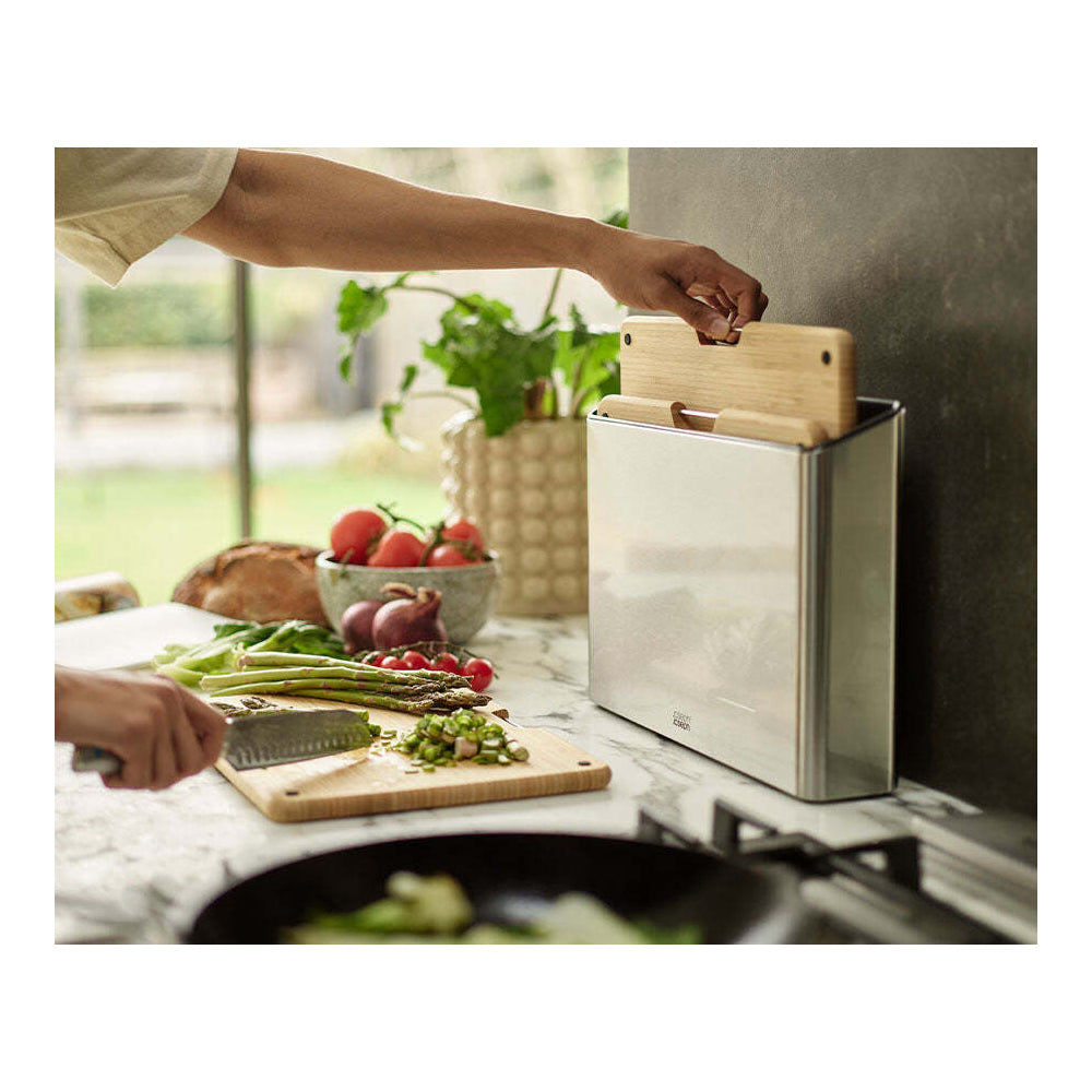 Joseph Joseph Folio Steel Bamboo Chopping Cutting Board w/ Storage 38x29cm (3 Pieces)
