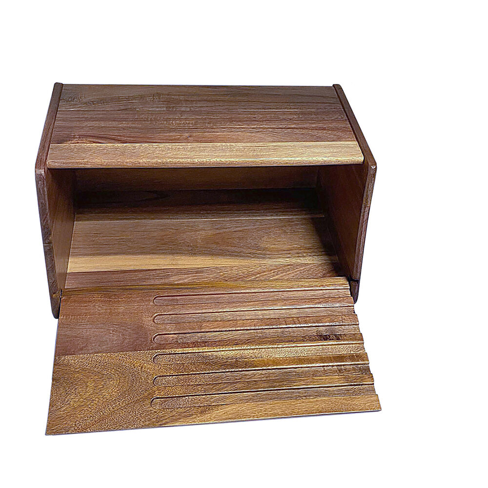 Essen Acacia Wood Bread Box 35x23x18 Storage with Cutting Board Brown