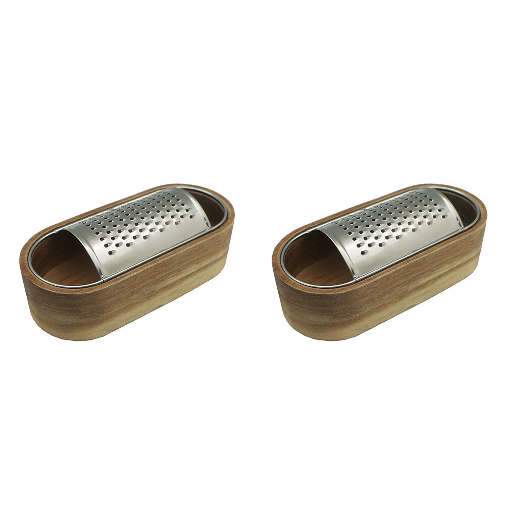 Essen Acacia Wood Grater 15x7x4cm with Storage Box Kitchen Gadgets Brown (2 Pack)