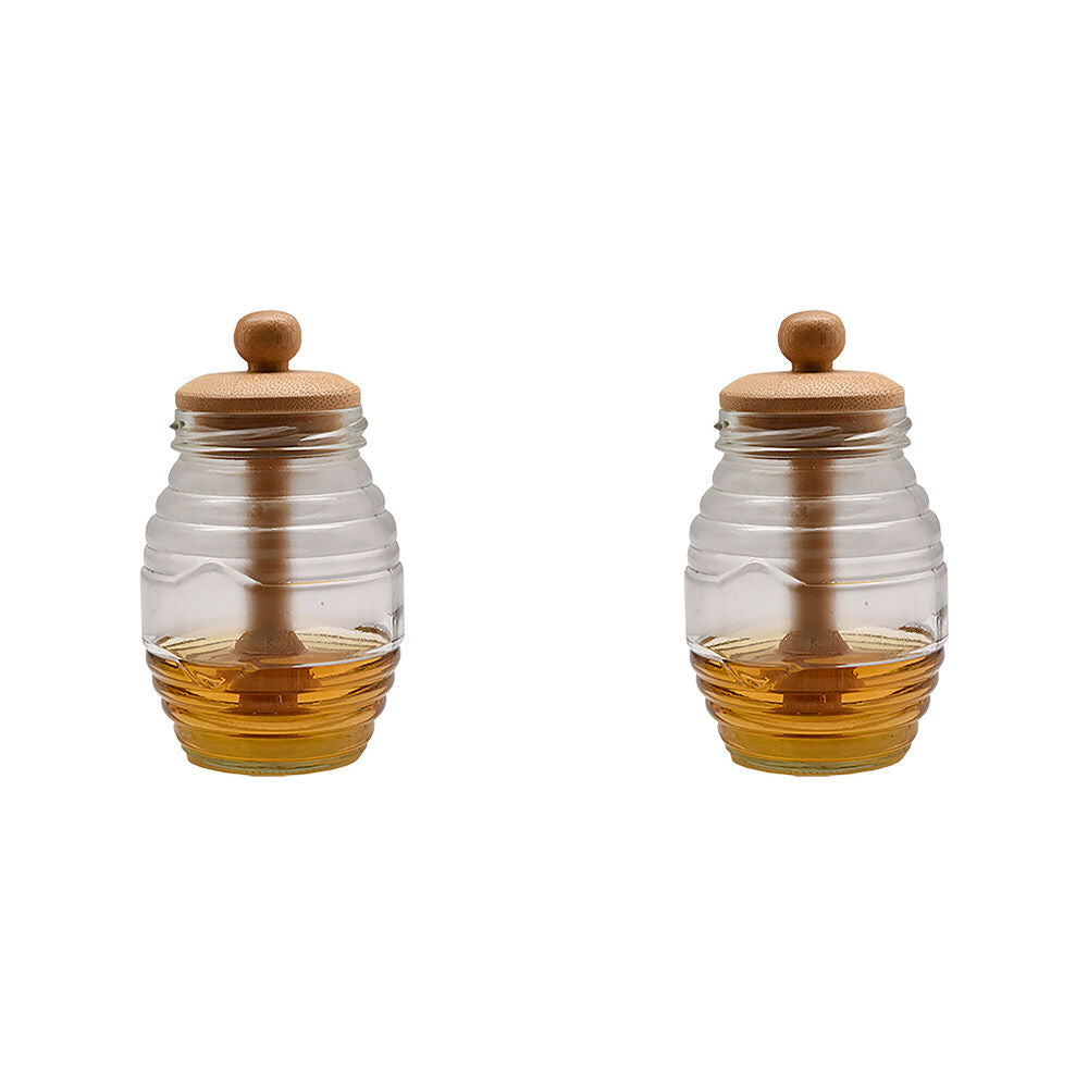 Essen Bamboo Honey Jar 8x14cm Glass Kitchen Storage & Organisation Clear (2 Pack)