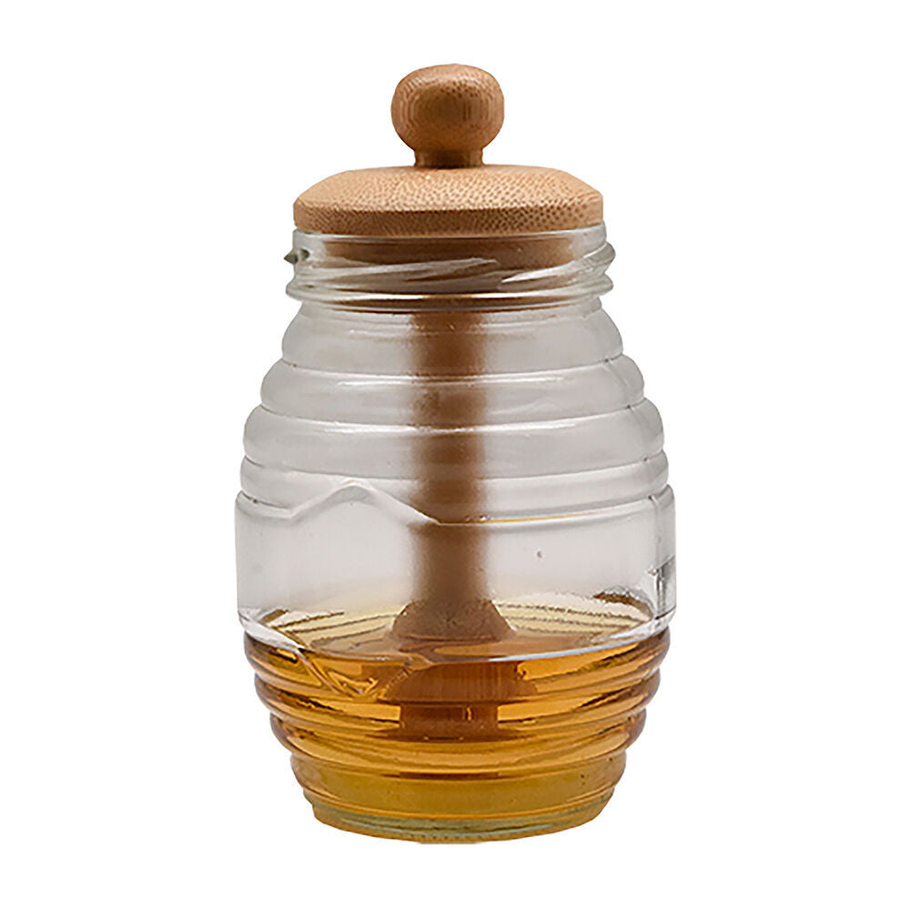 Essen Bamboo Honey Jar 8x14cm Glass Kitchen Storage & Organisation Clear (2 Pack) — image 2