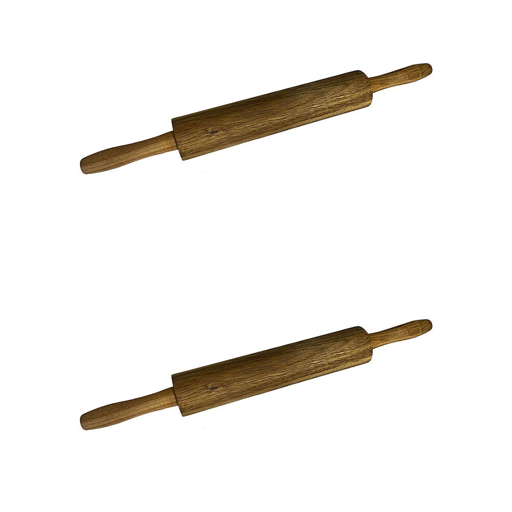 NF Living Acacia Wood Rolling Pin 45cm Smooth Handling Kitchen Utensil Brown (2 Pack)