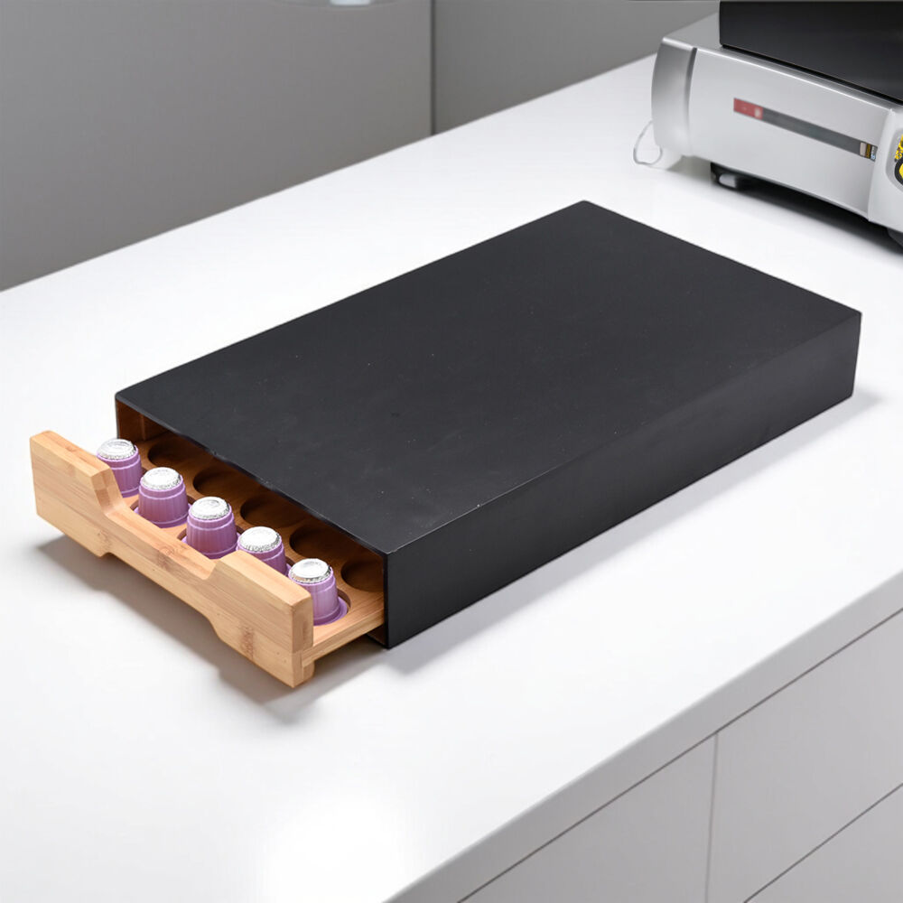 NF Living Bamboo Pod Storage 40x24x6 Coffee Capsule Drawer Home Décor Black — image 3