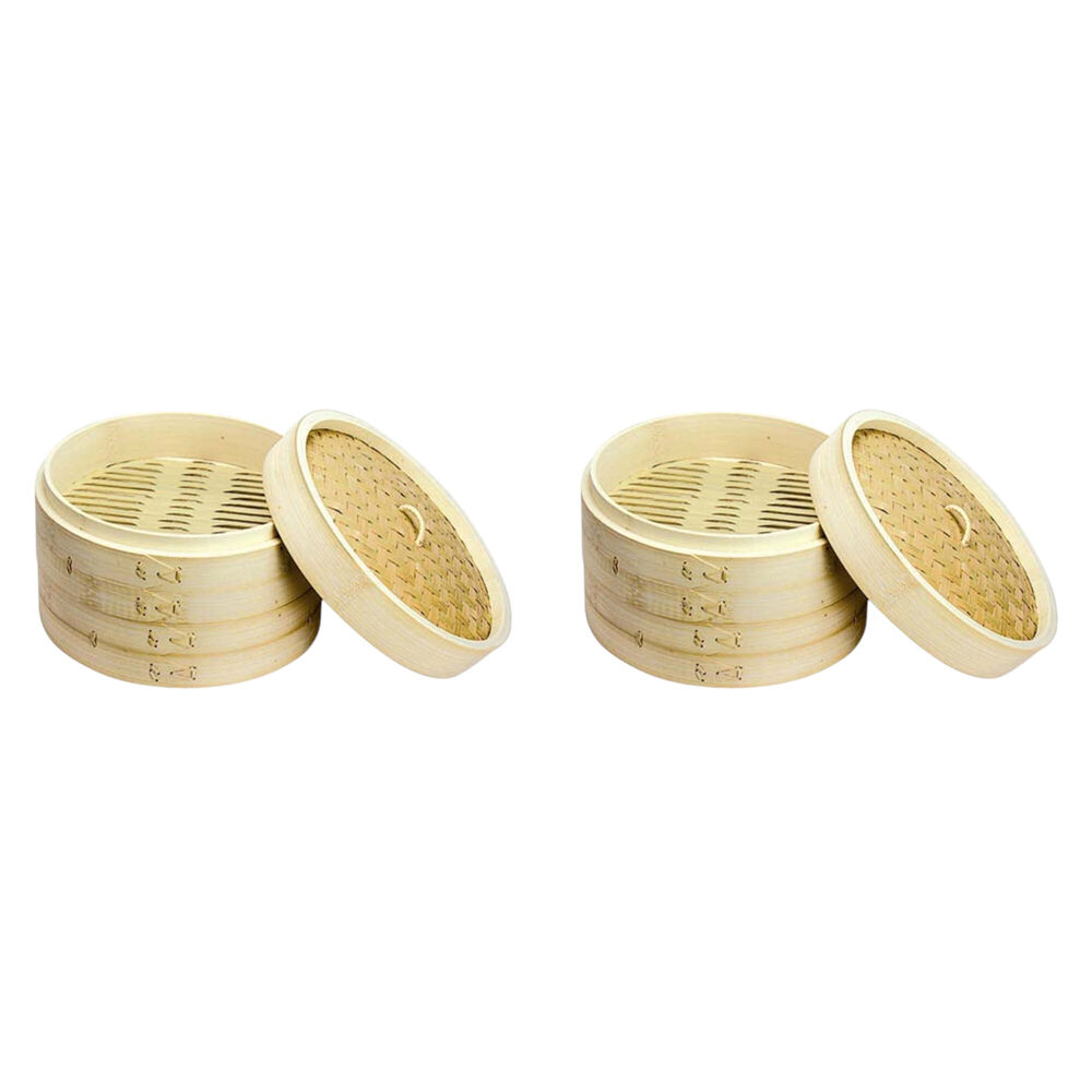 NF Living 2pc NF Living Bamboo Steamers 15cm Two-Tier Design Kitchenware Natural (2 Pack)