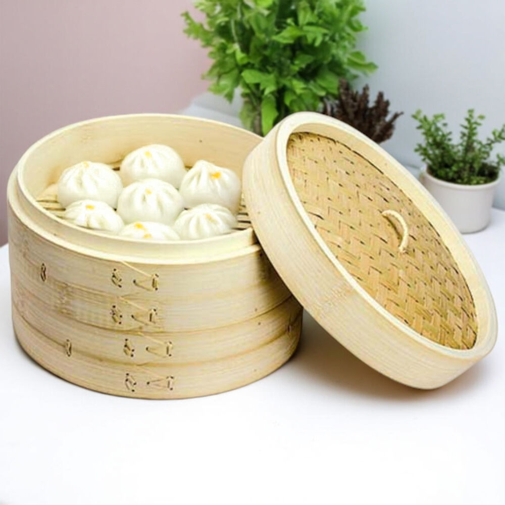NF Living Bamboo Steamers 15cm Two-Tier Design Kitchenware Natural (2 Pieces) — image 2