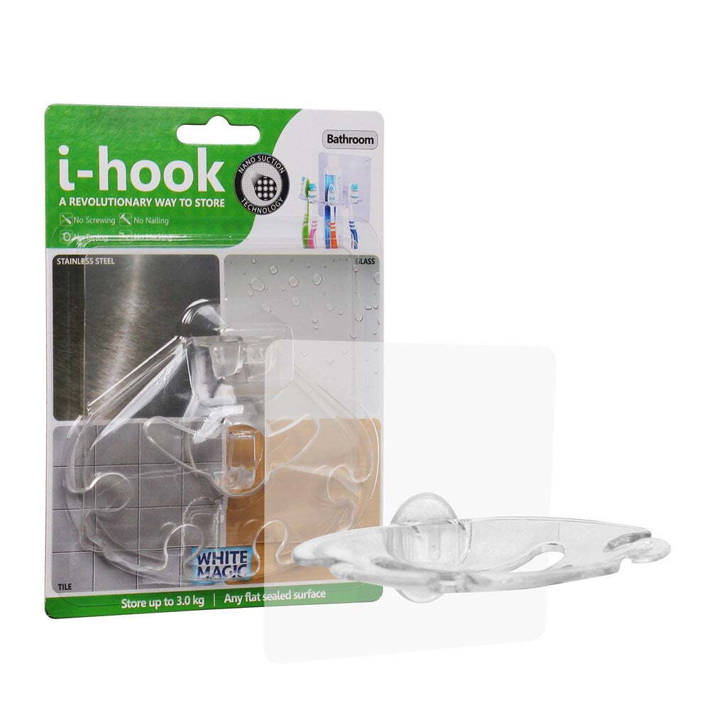 I-Hook Bathroom 10cm Suction Organiser Storage Soap/Toothbrush Holder Clear (2 Pack) — image 2