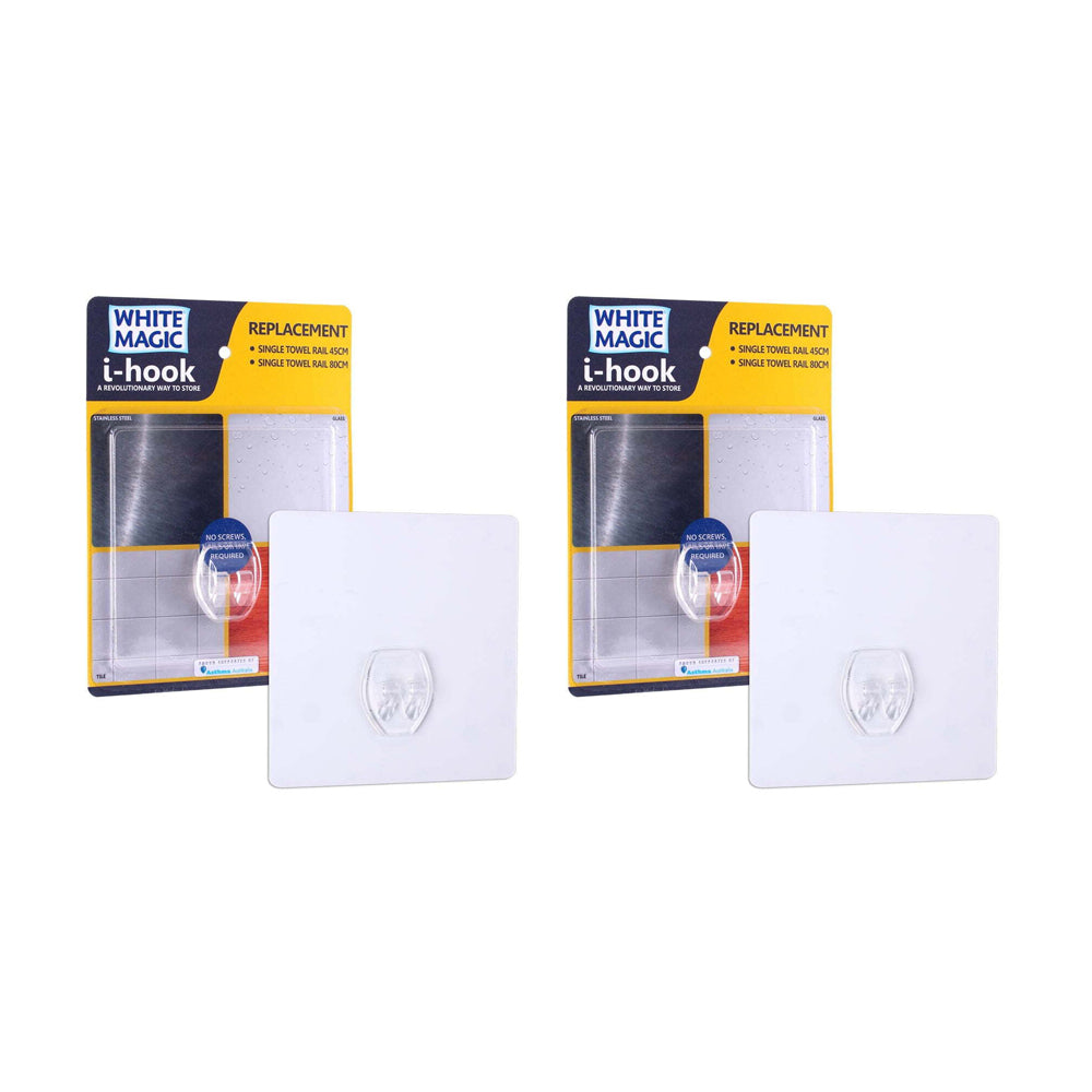 I-Hook R3 Replacement 10cm Wall Storage For 45/80cm Single Towel Rail Clear (2 Pack)
