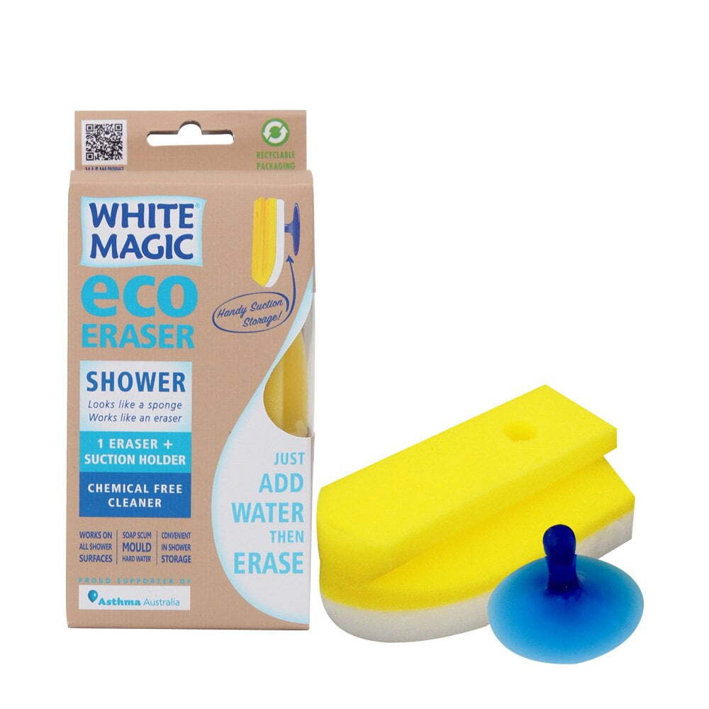 White Magic 15cm Shower Eraser Cleaning Sponge Iron-Shaped Bath Cleaner White (2 Pack) — image 2
