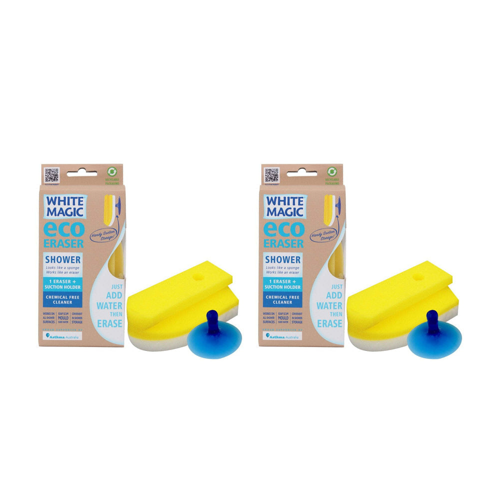White Magic 15cm Shower Eraser Cleaning Sponge Iron-Shaped Bath Cleaner White (2 Pack)