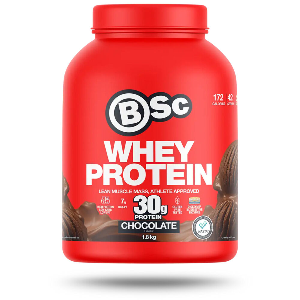 BSc 1.8kg Chocolate Whey Protein Powder Post Workout 42 Serves Gluten Free