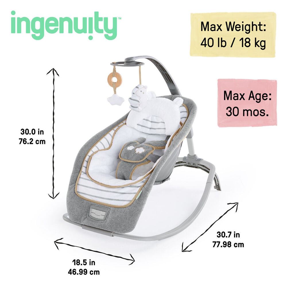 Ingenuity Modern Baby Rocker Recline Toy Bar Vibrations And Music 0 Months — image 5