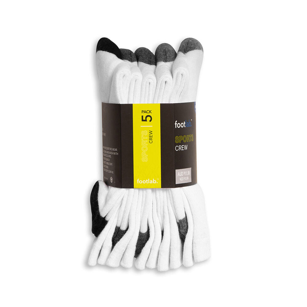 Footlab Mens Sports Cotton Rich Crew Cushioned Socks US Size 6-10 White (20 Pieces) — image 4