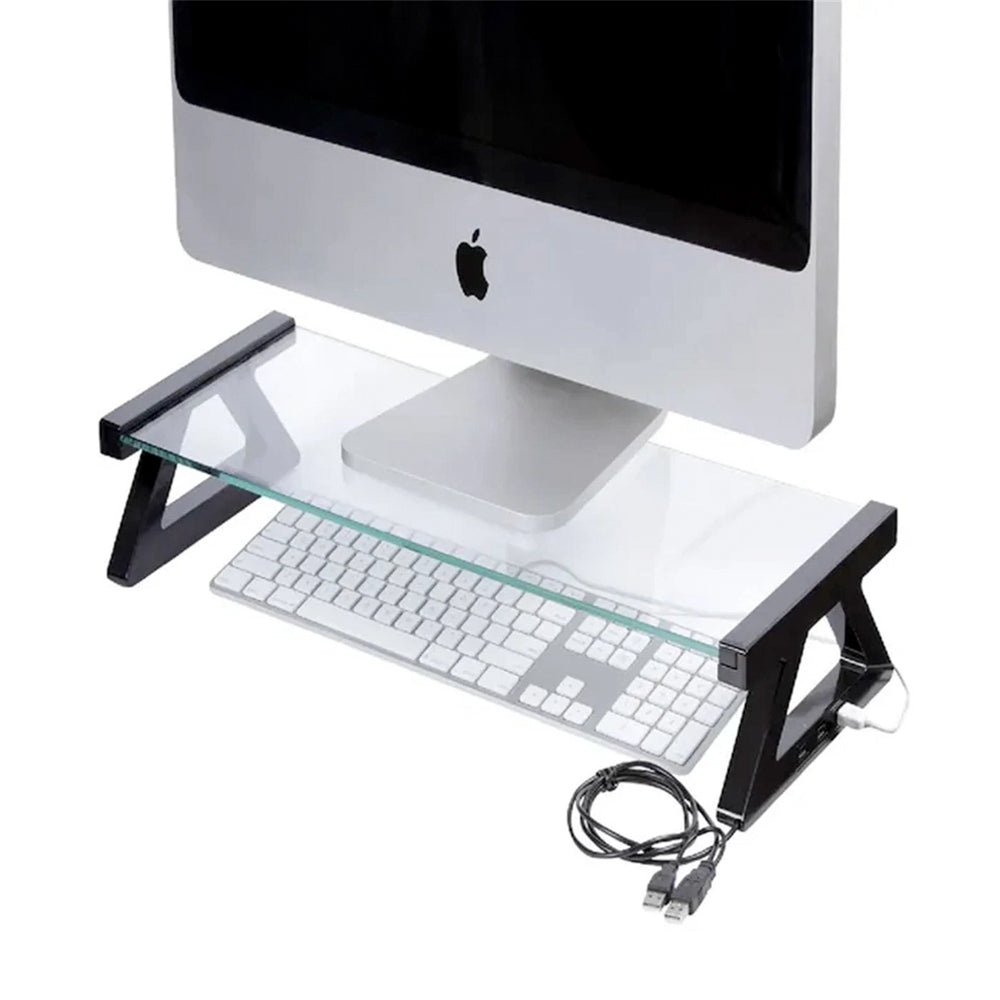 Kensington Glass Monitor Stand With USB Hub Clear Black Ergonomic — image 2