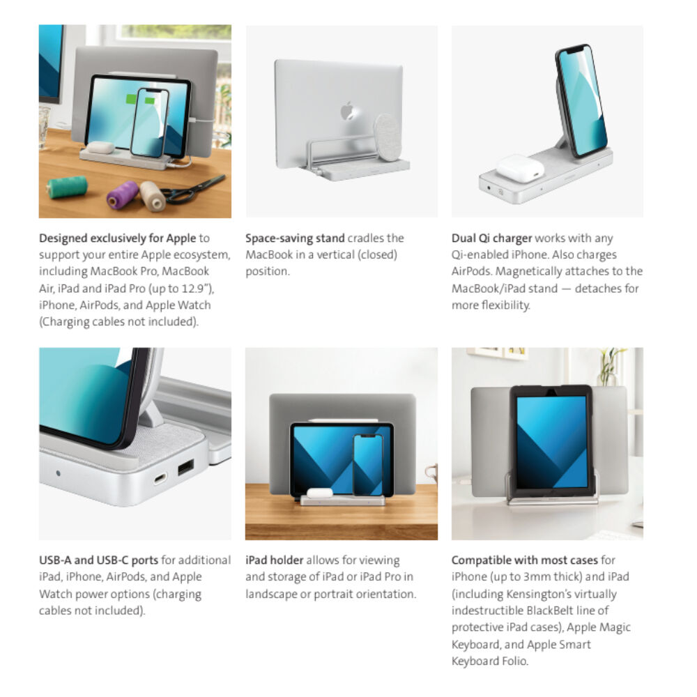 Kensington Charging Stand Qi Wireless Charger For iPhone/iPad Pro/Apple Airpods — image 2