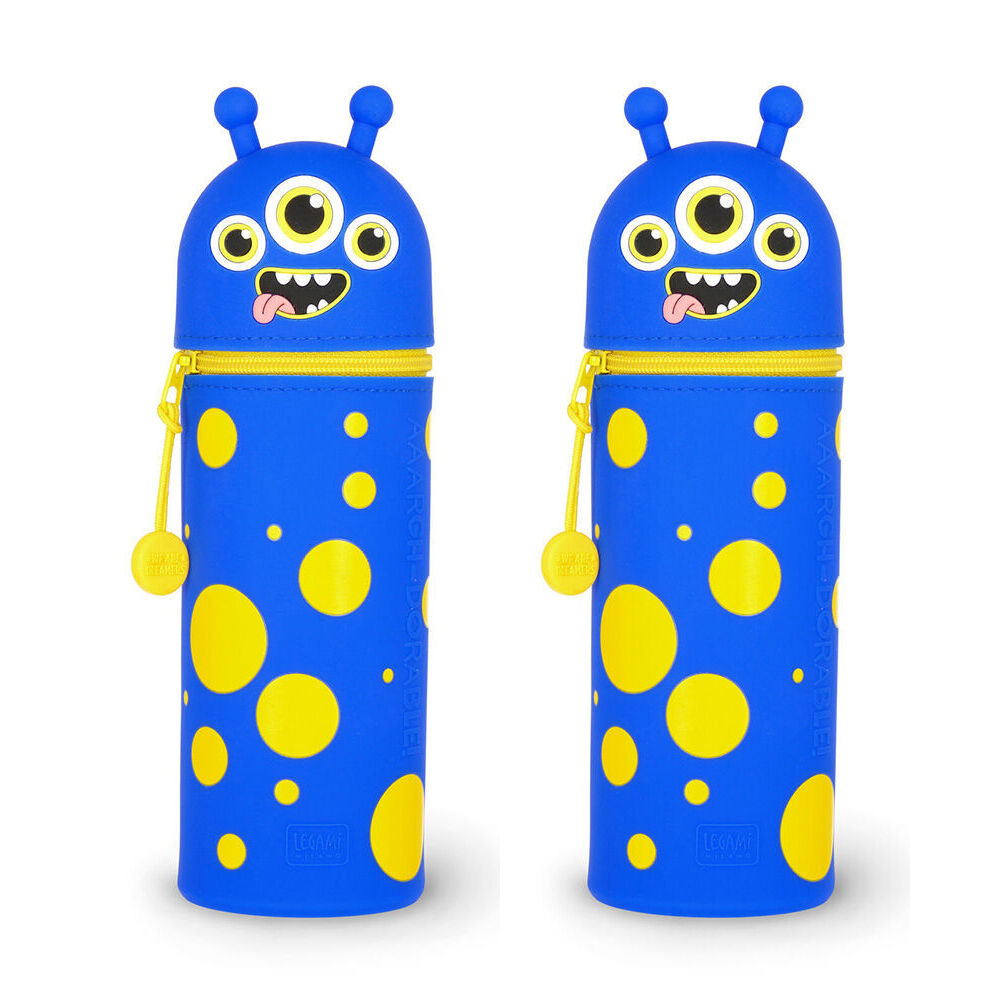 Legami 2-in-1 Silicone Pencil Case Stationery Organiser Blue Kawaii Monster (2 Pack)
