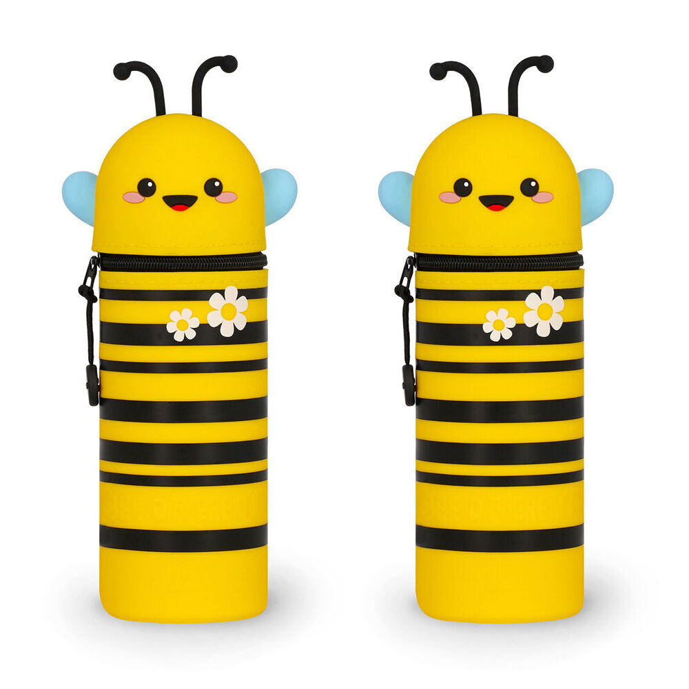 Legami 2-in-1 Silicone Pencil Case Stationery Organiser Yellow Kawaii Bee (2 Pack)