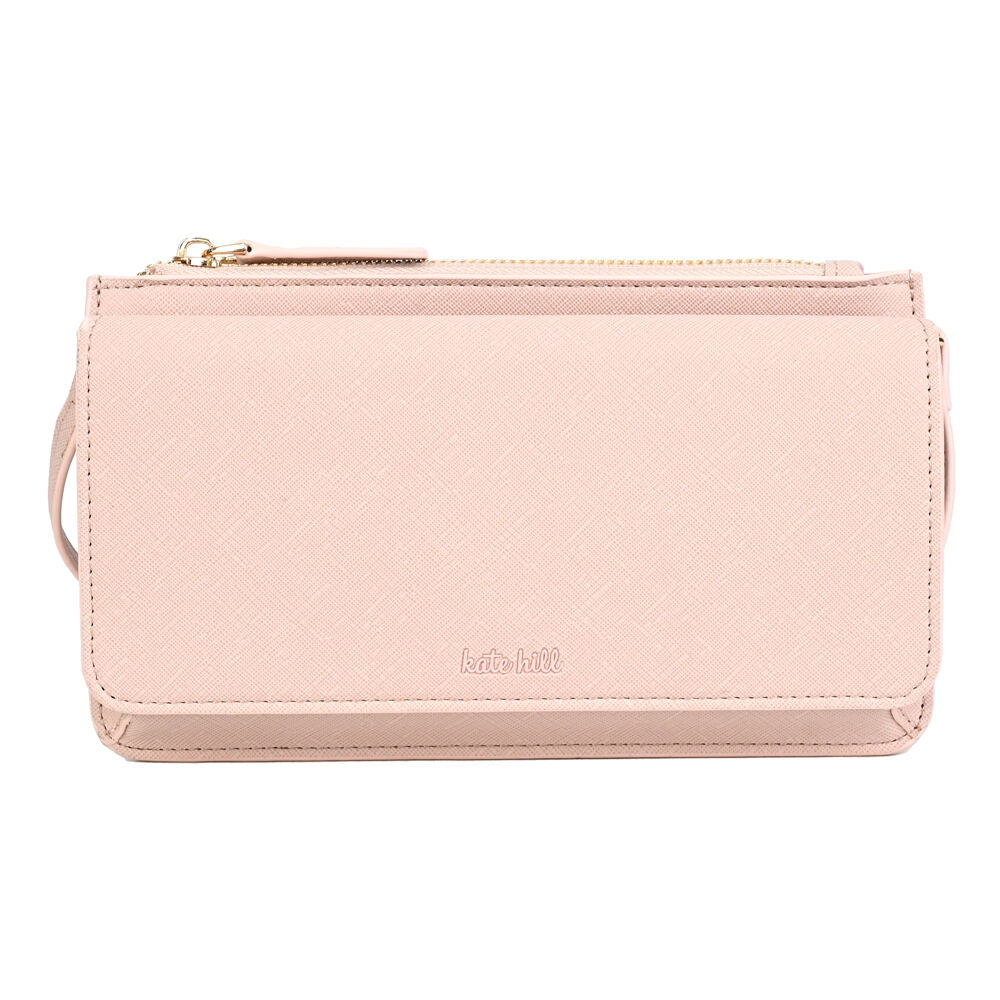Kate Hill 12.5x12.5x4cm Travelling Wallet Accessory w Crossbody Strap — Blush