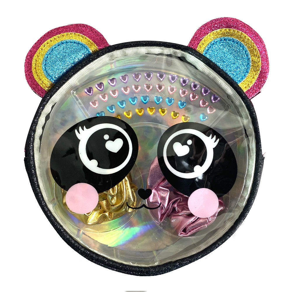 Unbranded Panda Kids/Childrens Glitter Round Bag Earring Sticker w/Strap/Hair Scrunchie