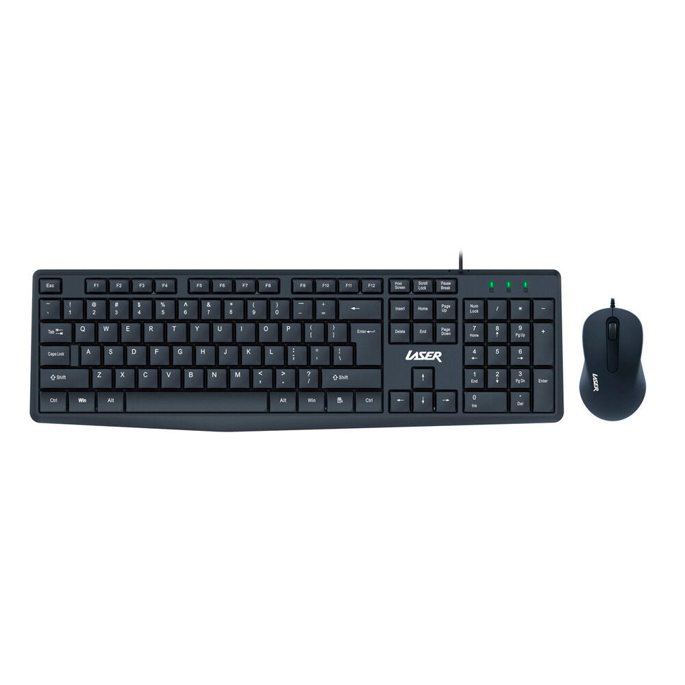 Laser Wired Office Keybord and Mouse Combo Set Ergonomic Portable Black