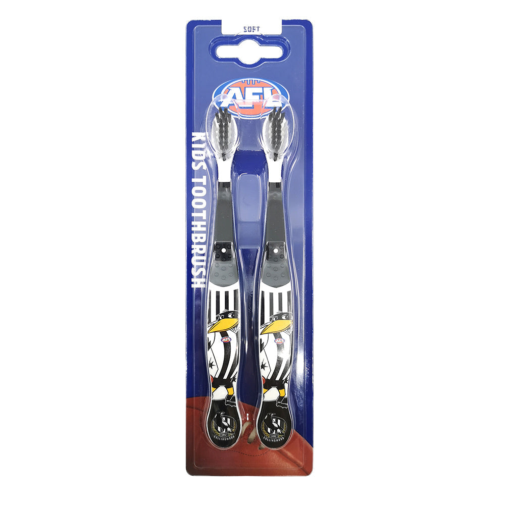 Afl 2pc AFL Mascot Kids/Children Soft Bristles Toothbrush Collingwood Magpies 3y+ (5 Pack) — image 2