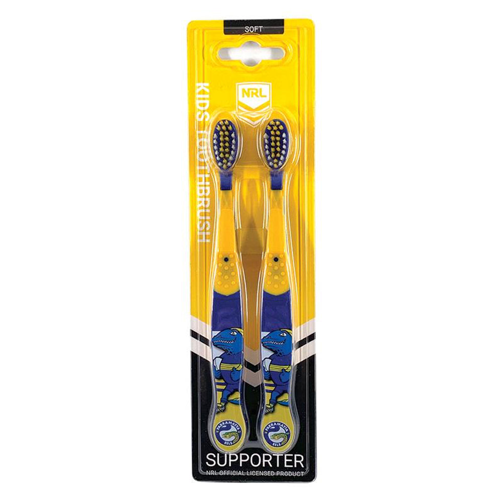 NRL Mascot Parramatta Eels Kids/Toddler Soft Bristles Toothbrush 3y+ (2 Pieces)