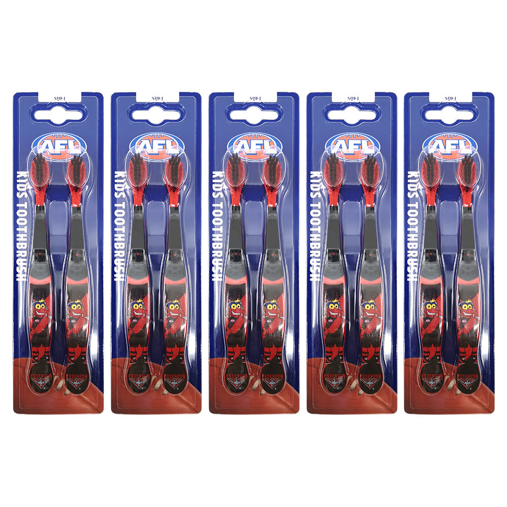 Afl 2pc AFL Mascot Kids/Children Soft Bristles Toothbrush Essendon Bombers 3y+ (5 Pack)