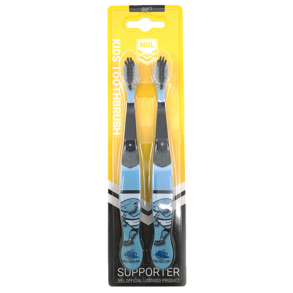 NRL Mascot Cronulla Sharks Kids/Toddler Soft Bristles Toothbrush 3y+ (2 Pieces)