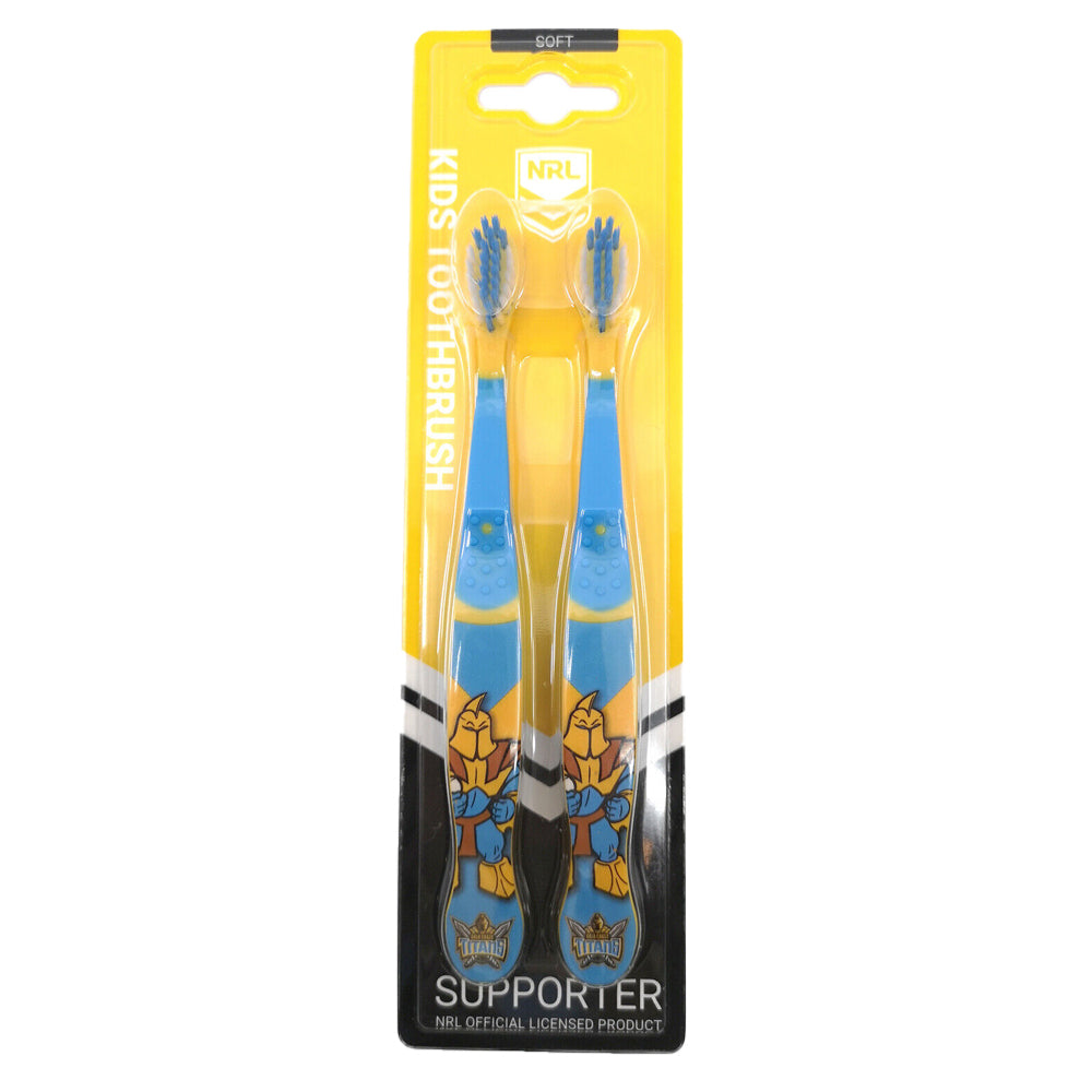 NRL Mascot Gold Coast Titans Kids/Toddler Soft Bristles Toothbrush 3y+ (2 Pieces)