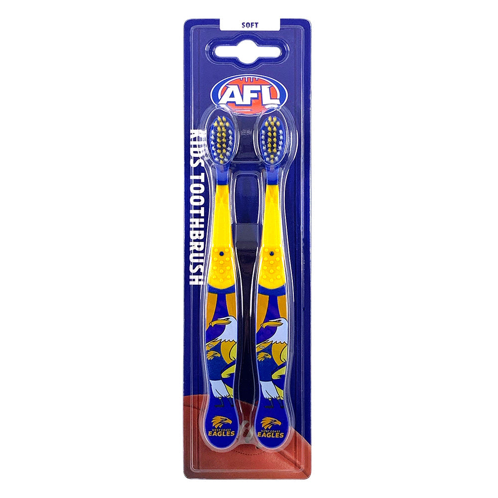 Afl 2pc AFL Mascot Kids/Children Soft Bristles Toothbrush West Coast Eagles 3y+ (5 Pack) — image 2
