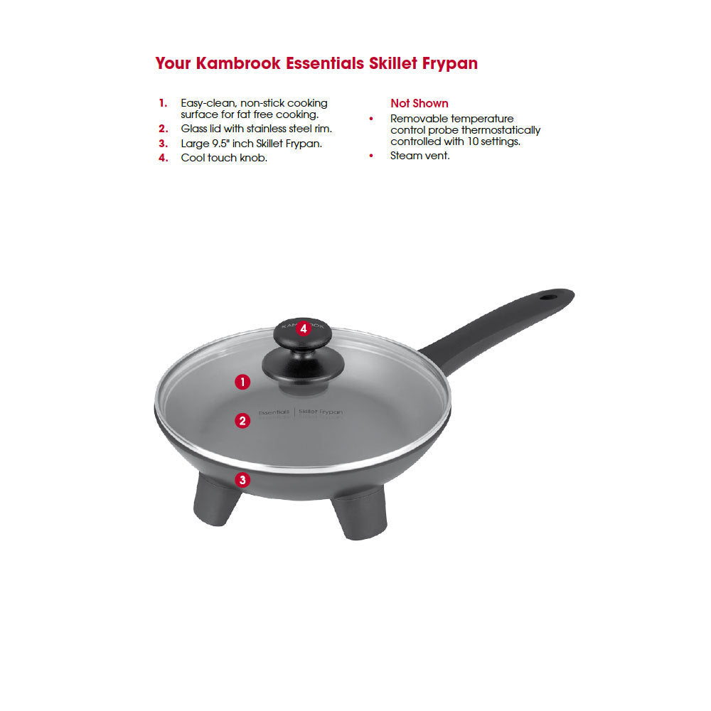 Kambrook 24cm Electric Die-Cast Non-Stick Skillet Frypan Glass Lid/Pancake Maker — image 2