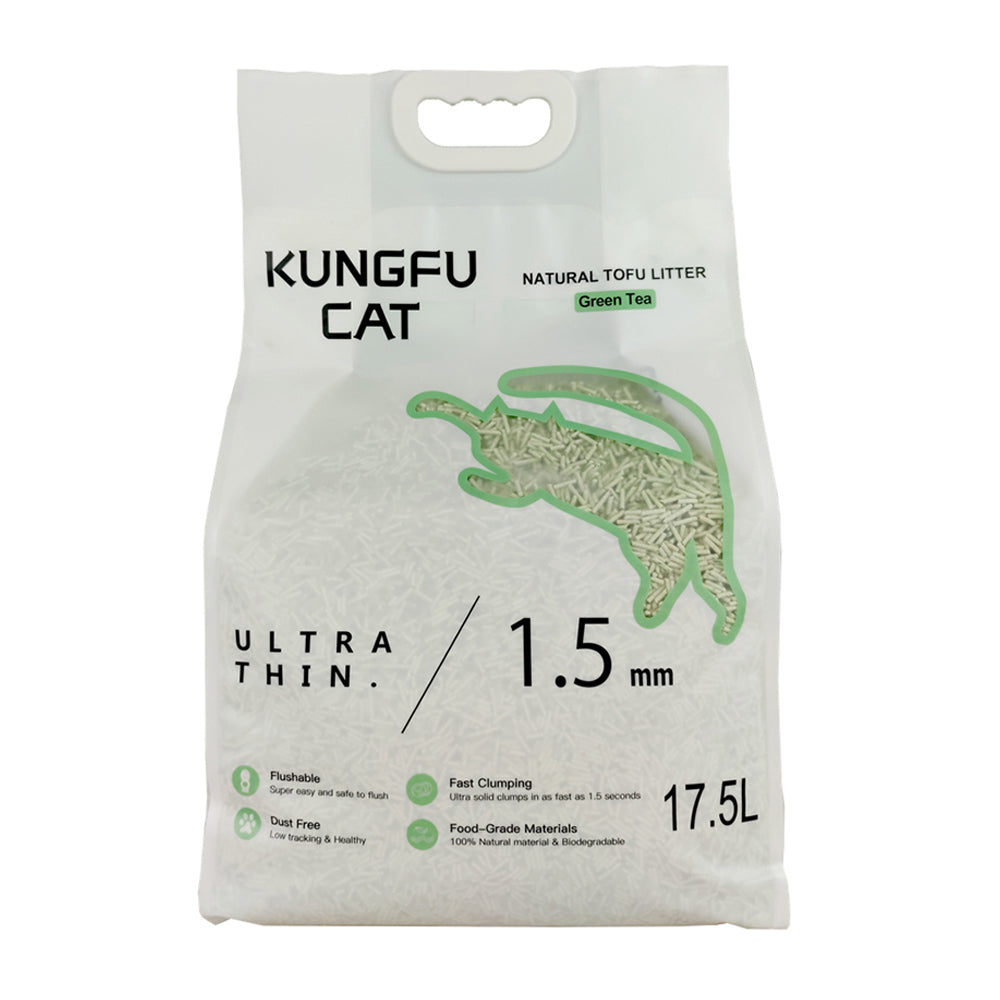 Kungfu Cat 17.5L/6.5kg Tofu Cat/Pet Litter Deodoriser Fast Clumping Green Tea
