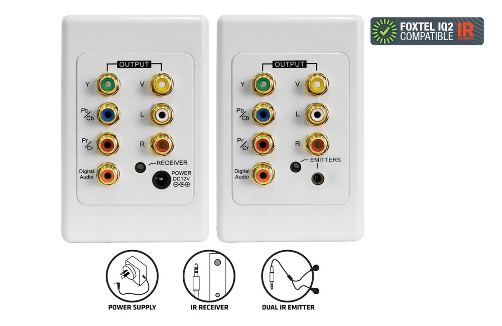 Kge In-wall Component RCA Video IR Kit Cat5 Extender Wall Plate