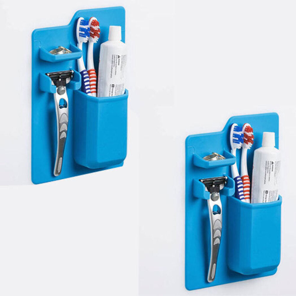 Kge Bathroom Storage Organiser Silicon Suction Toothbrush/Paste/Razor Holder (2 Pack)