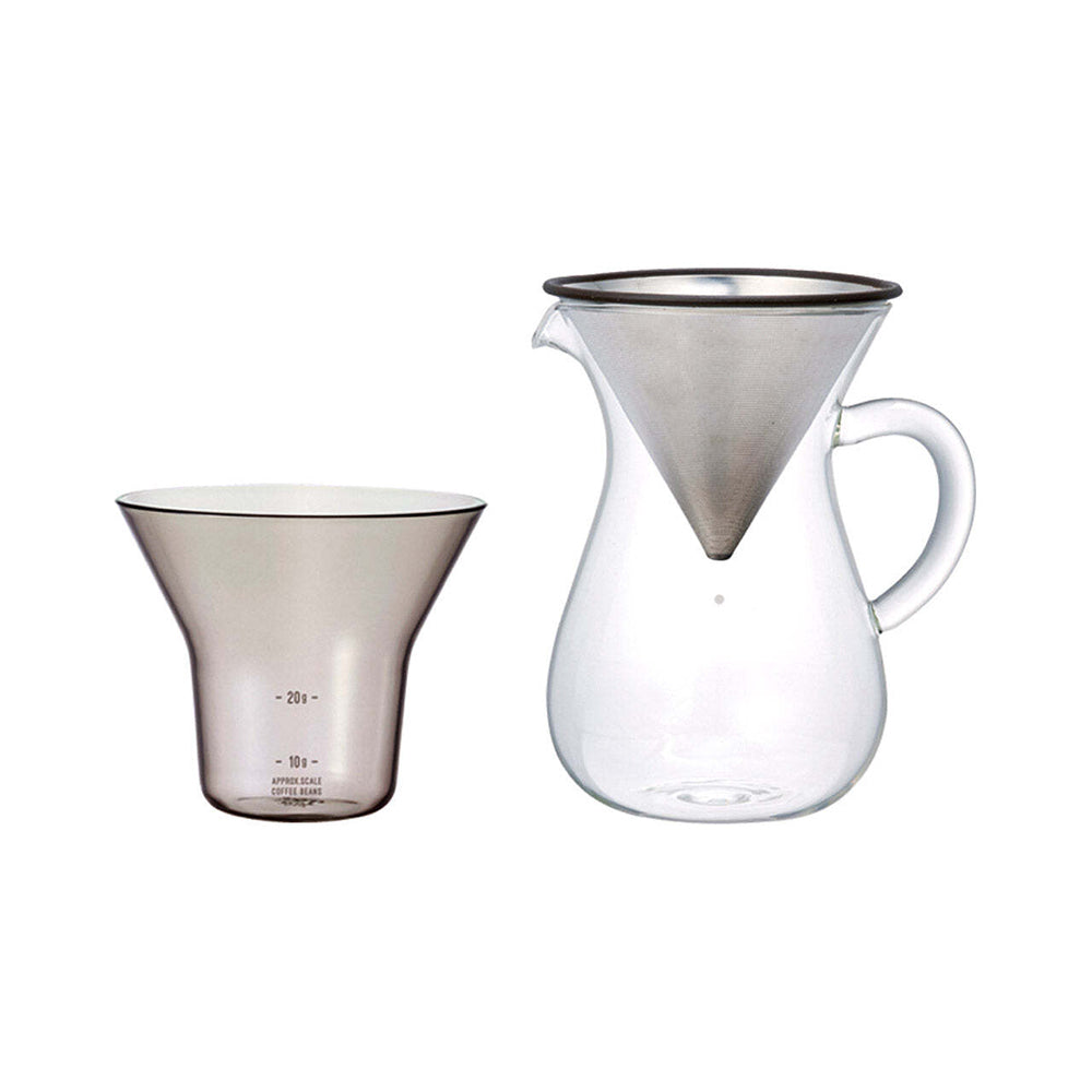 Kinto SCS-02 Clear Coffee Glass Carafe Jug S/S Filter/Holder Brew Set (3 Pieces) — 300ml