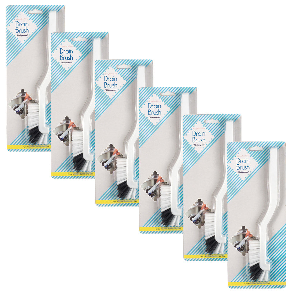 Kemasi Multipurpose Durable Drain Brush Home Kitchen Bathroom Cleaning White (6 Pack)