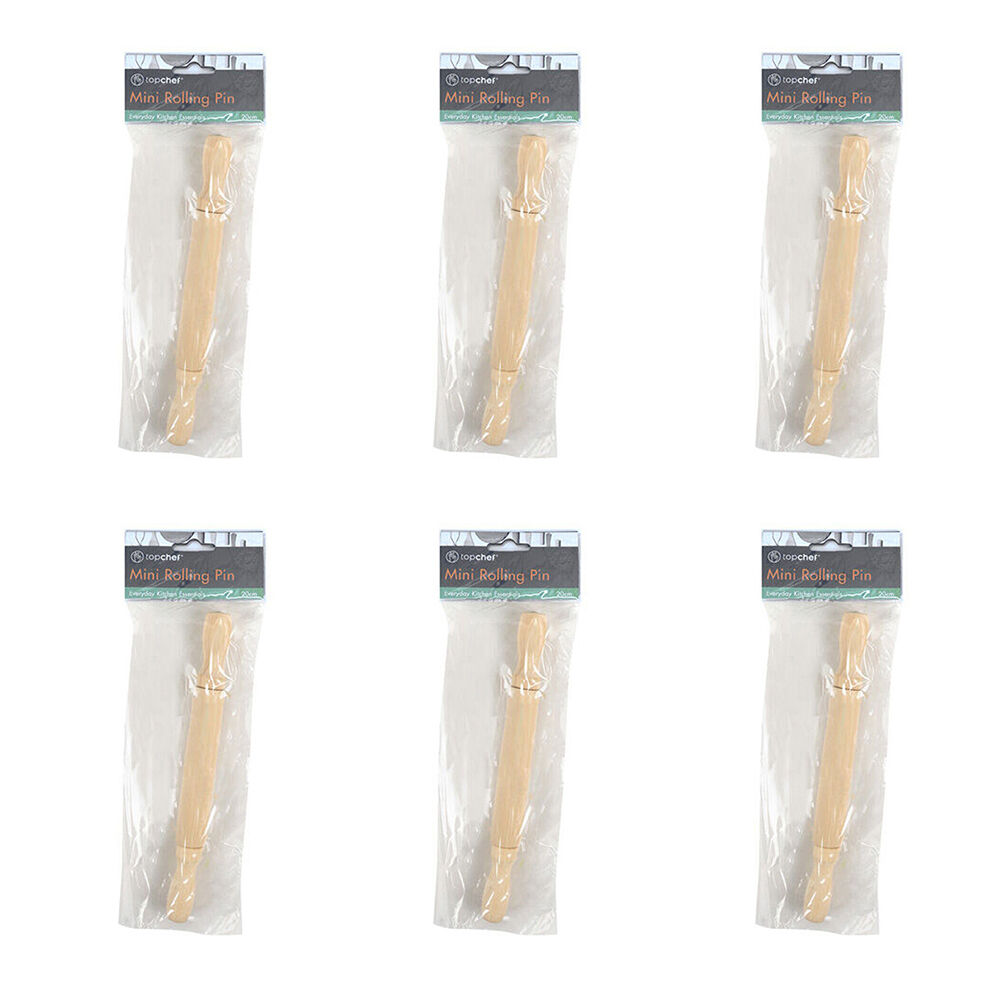 Topchef Mini Wooden Rolling Pin Kitchen Baking Utensil 20cm Natural (6 Pack)