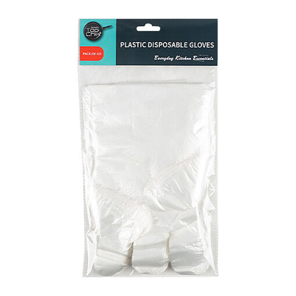 Topchef Disposable Single-Use Plastic Kitchen Gloves Set Clear (125 Pieces)