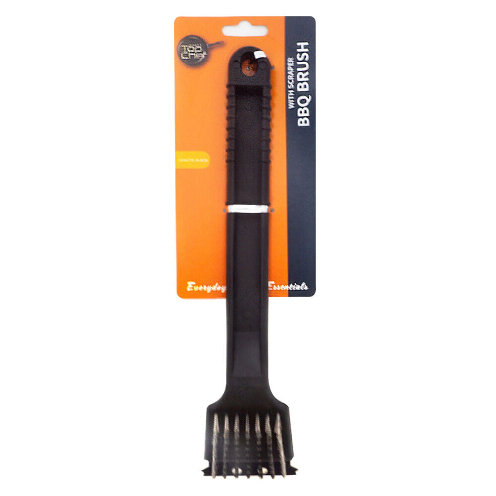 Topchef 30cm Black Long Handle Barbeque Cleaning Brush With Scraper