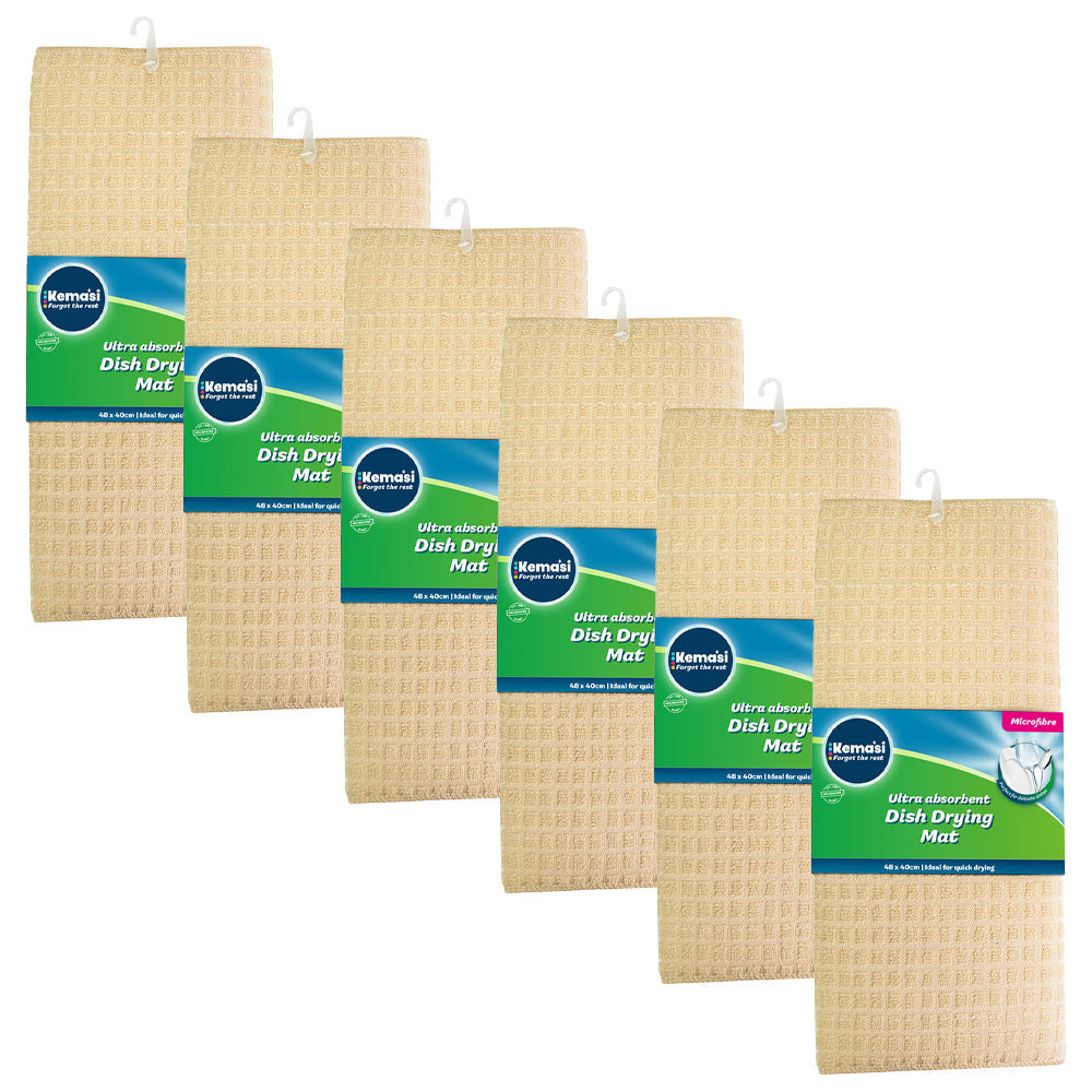 Kemasi Kitchen Dish Rack Drying Mat Microfibre Home Cleaning Assorted (6 Pack)