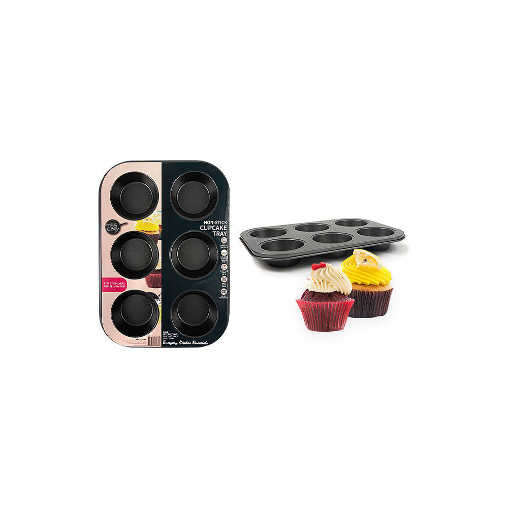 Topchef 26x18cm Black Non-Stick 6 Pan Cupcake Muffin Oven Baking Tray — image 2