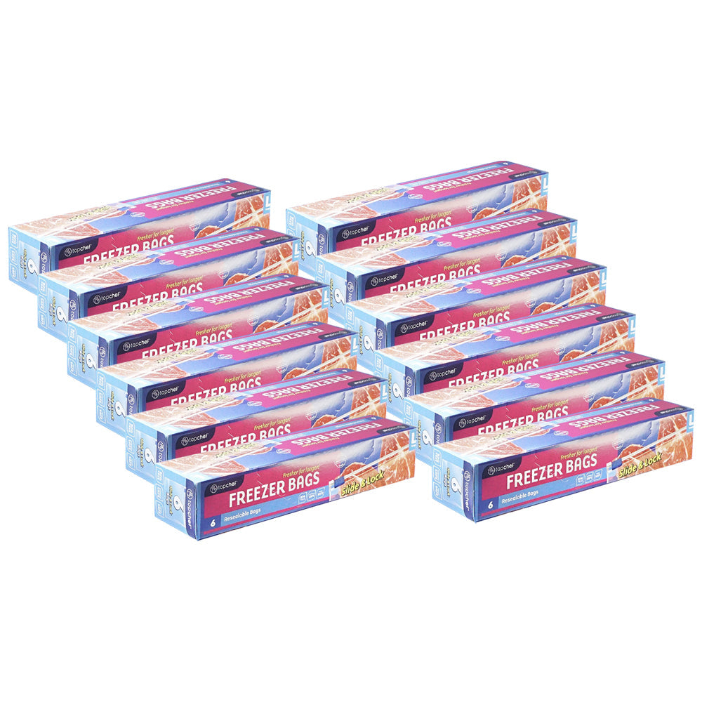 Topchef Slide & Lock Large Resealable Freezer Bag Safe Food Storage (72 Pieces)