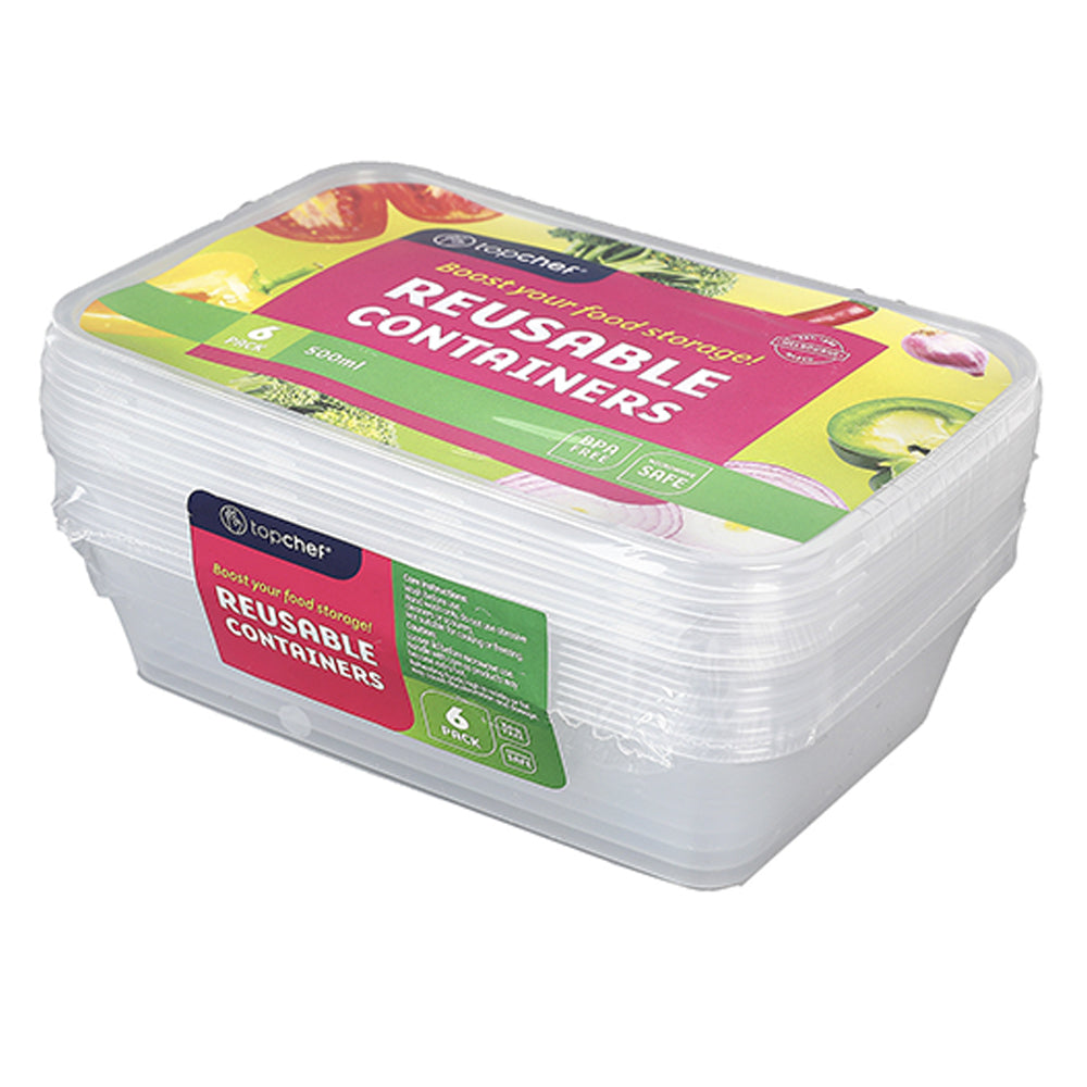 Topchef 500ml Rectangle Food Storage Container w/Lid (6 Pieces)